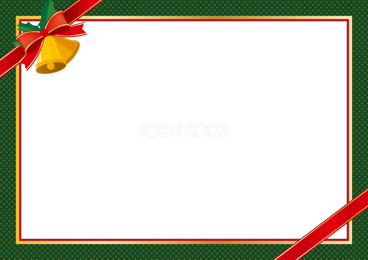 グリーン柄とリボンで囲むおしゃれクリスマス フレーム枠イラスト無料フリー85055