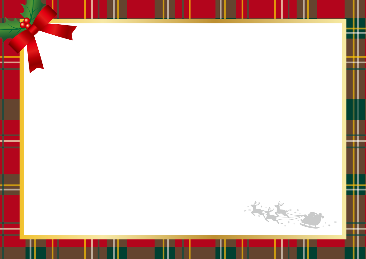 リボンとチェック柄背景おしゃれクリスマス フレーム枠イラスト無料フリー85059に写真・文字を入れる