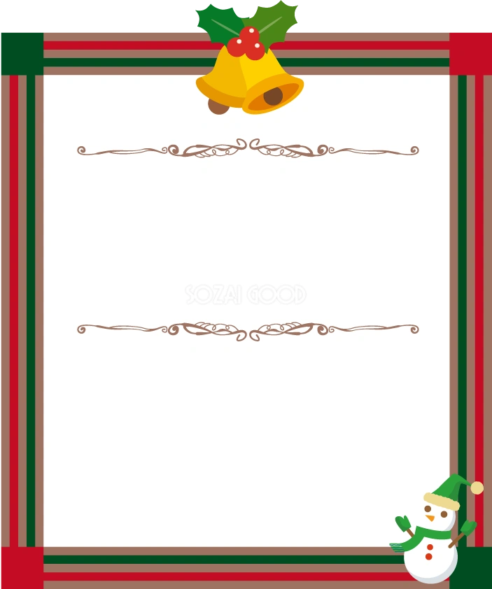 シックな赤グリーンかわいいクリスマス フレーム枠イラスト無料フリー85077