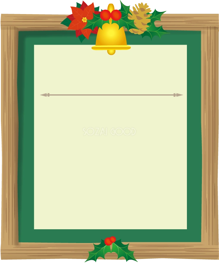 木枠とグリーンで囲むかわいいクリスマス フレーム枠イラスト無料フリー85082