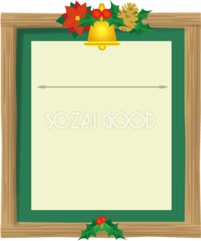 木枠とグリーンで囲むかわいいクリスマス フレーム枠イラスト無料フリー85082