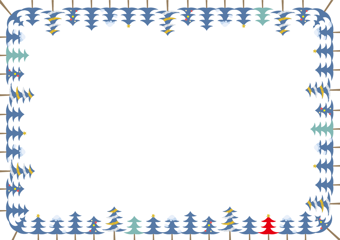 おしゃれクリスマスフレーム枠イラスト(ぐるっとモミの木)無料フリー85090に写真・文字を入れる