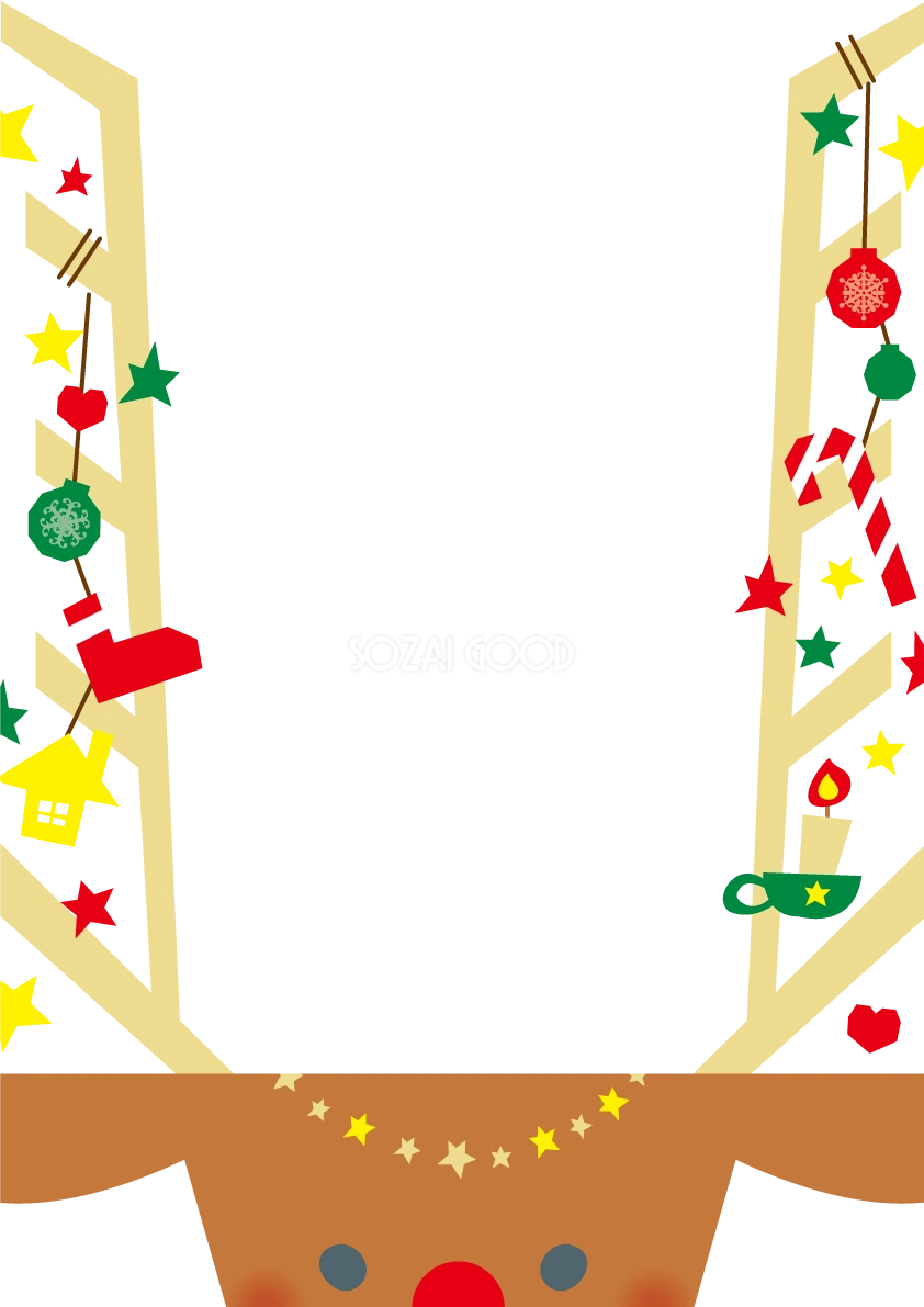 トナカイブルのクリスマスフレーム おしゃれクリスマスフレーム枠イラスト(トナカイがこっちを見てくる