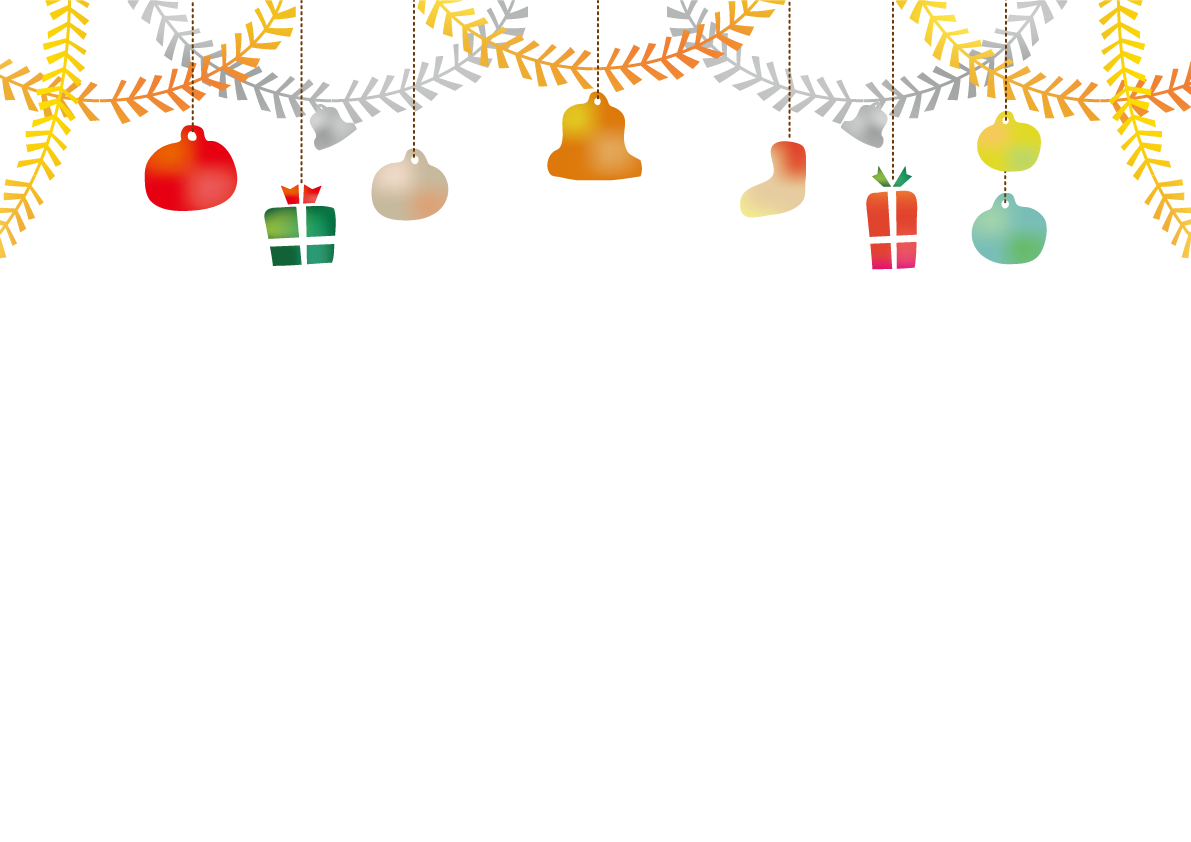 おしゃれクリスマス背景イラスト(金銀モールとなごみ系オーナメント)無料フリー85099に写真・文字を入れる