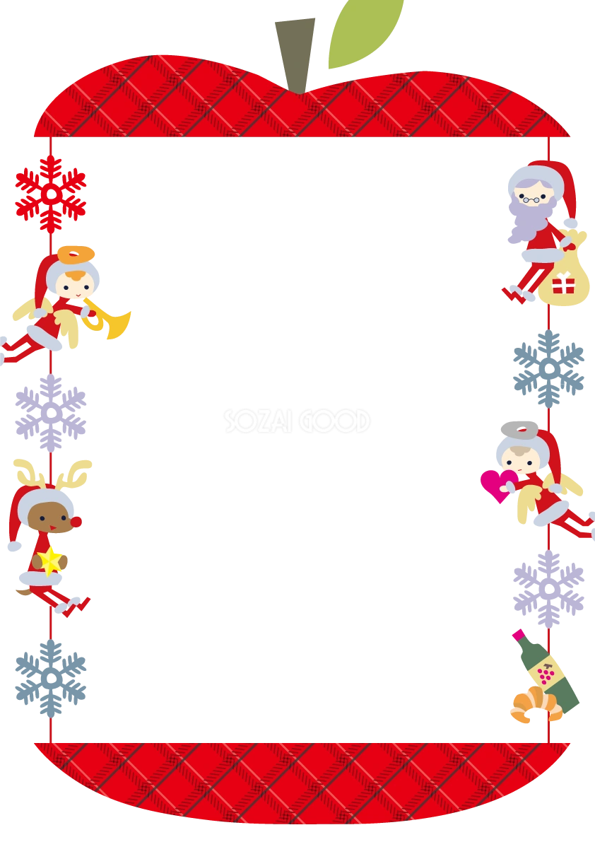 かわいいクリスマスフレーム枠イラスト(リンゴパッカーンクリスマス)無料フリー85119