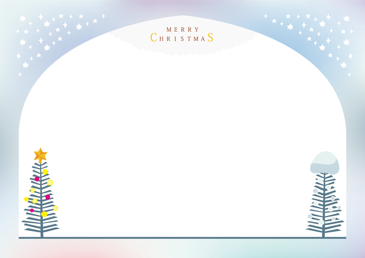 かわいいクリスマスフレーム枠イラスト(ロマンチックスノー＆モミの木)無料フリー85120に写真・文字を入れる