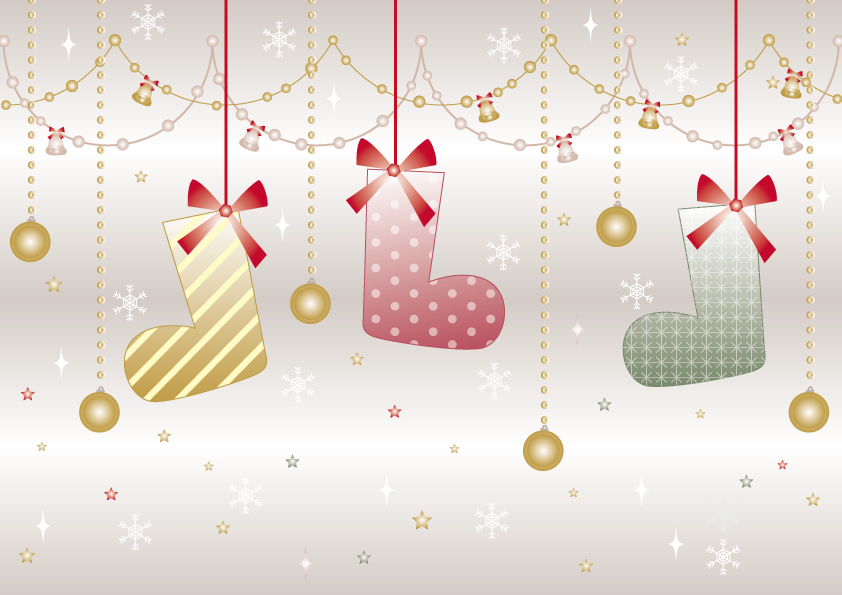 おしゃれクリスマス(エレガントな靴下とクリスマスの飾り)背景イラスト無料フリー85124に写真・文字を入れる