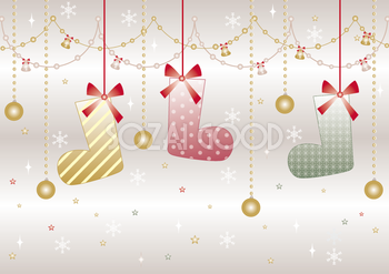 おしゃれクリスマス(エレガントな靴下とクリスマスの飾り)背景イラスト無料フリー85124