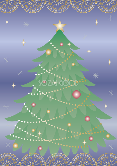 おしゃれクリスマス きらびやかなレースの囲みとクリスマスツリー 背景イラスト無料フリー85125 素材good