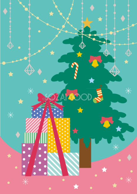 かわいいクリスマス パステルカラーのポップなクリスマス 背景イラスト