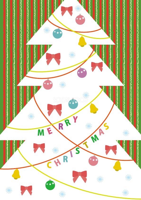 かわいいクリスマス(白いツリーにポップな配色)背景イラスト無料フリー85131