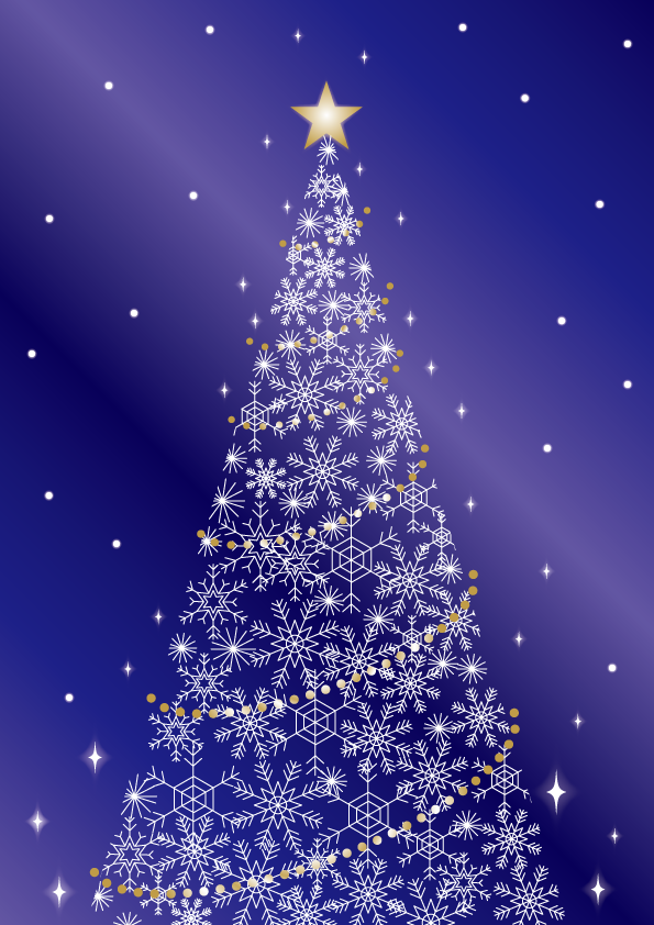 雪の結晶の美しいおしゃれクリスマスツリー背景イラスト無料フリー85135に写真・文字を入れる