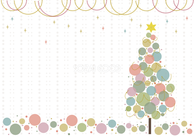 おしゃれクリスマスフレーム枠 シックなパステルカラーのクリスマスツリー イラスト無料フリー 素材good
