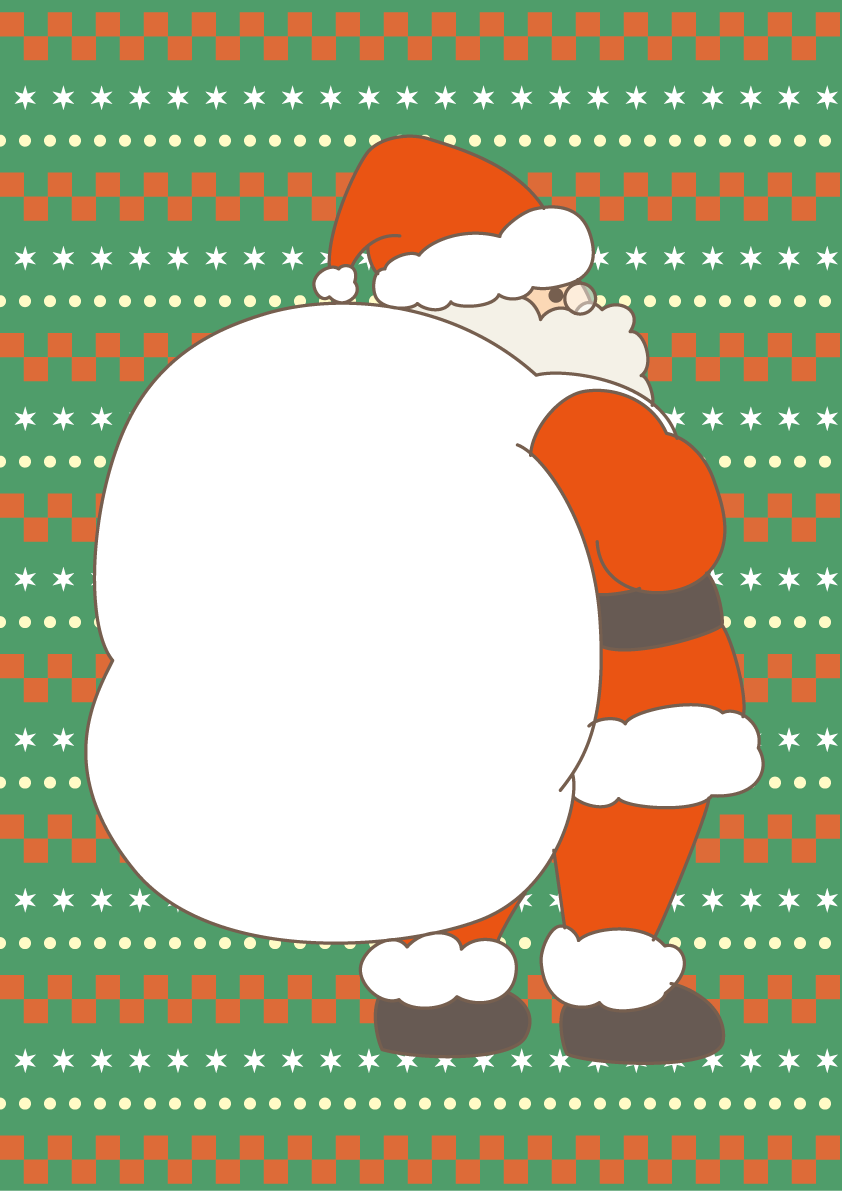 かわいいクリスマスフレーム枠(プレゼントを持つサンタクロース)イラスト無料フリー85143に写真・文字を入れる