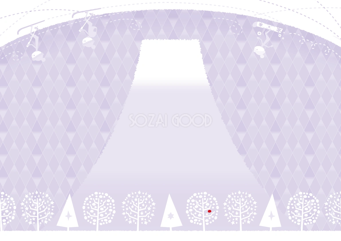 富士山(おしゃれ:スキーとスノボと雪化粧の木々)背景イラスト無料フリー85218