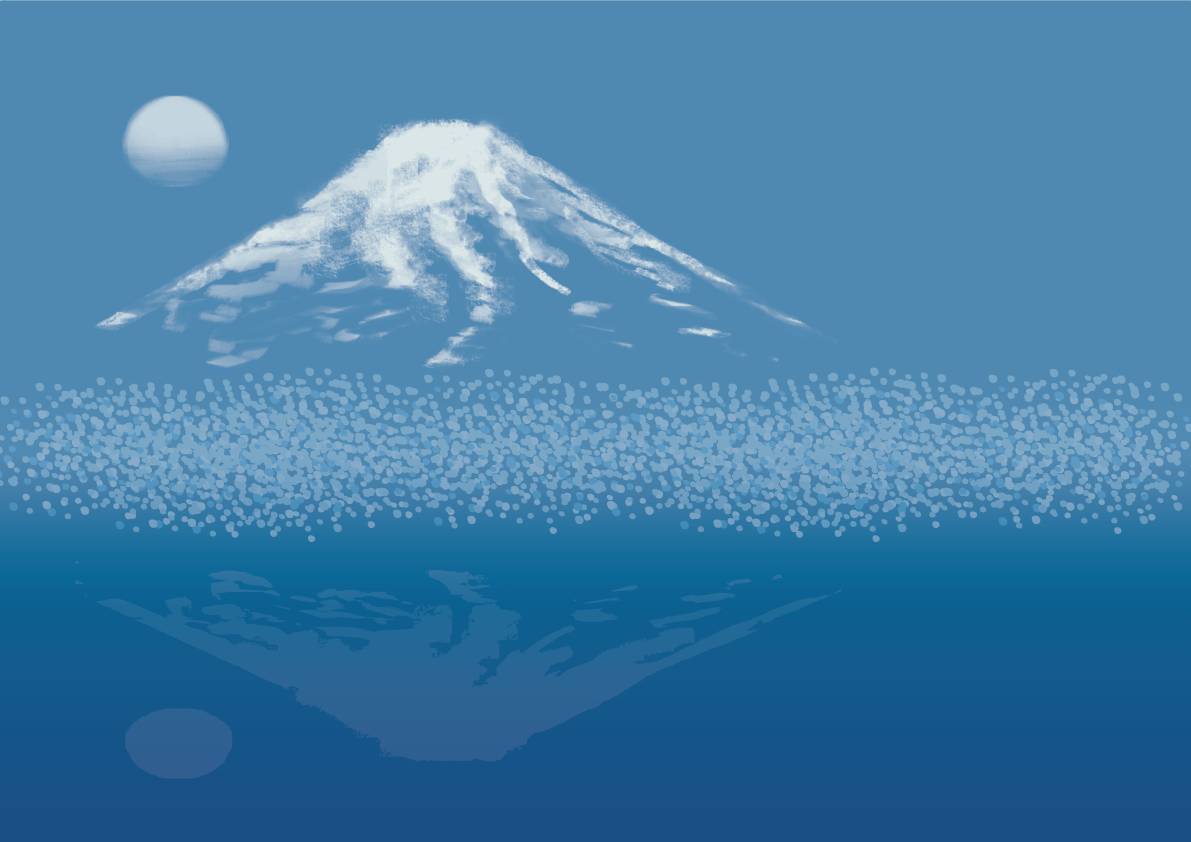 富士山（おしゃれ：青い朝靄）背景イラスト無料フリー85222に写真・文字を入れる
