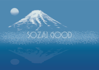 富士山（おしゃれ：青い朝靄）背景イラスト無料フリー85222