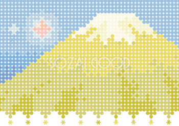 富士山（かわいい：懐かしドット風ゴールド富士）背景イラスト無料フリー85234
