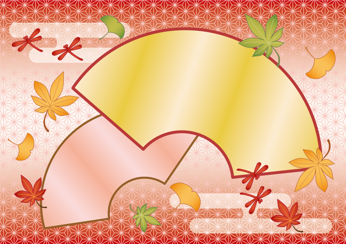 和風フレーム枠イラスト(扇と赤とんぼと紅葉の秋をイメージしたイラスト)無料フリー85275に写真・文字を入れる