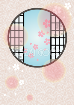 和風フレーム枠イラスト(和風な窓枠と可憐に咲く桜の花)無料フリー85280
