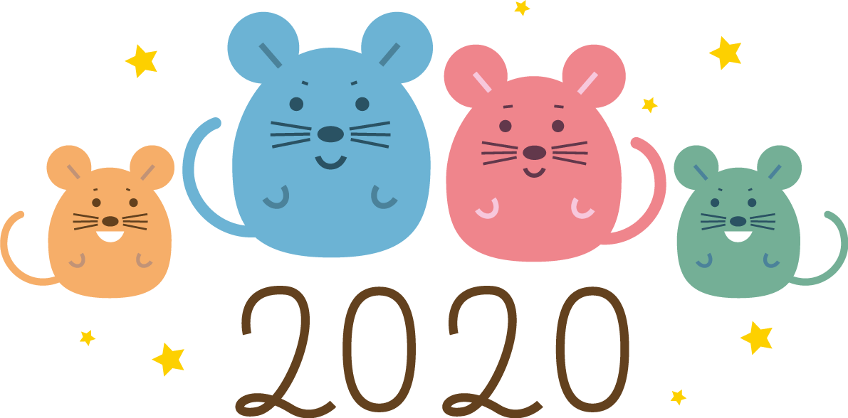 カラフルなねずみ(ネズミ 鼠)の家族 かわいい子年の無料イラスト(2020)85287に写真・文字を入れる