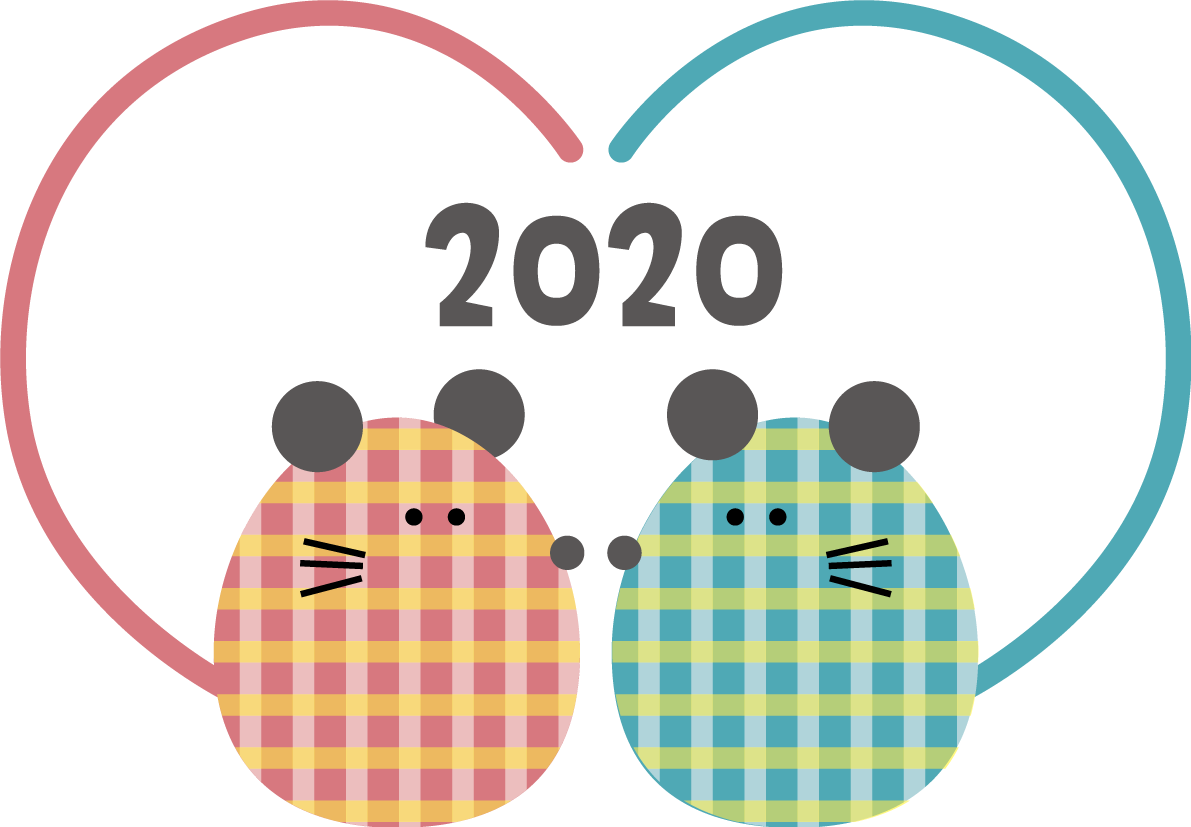 しっぽがハートになっている2匹のねずみ(ネズミ 鼠) かわいい子年の無料イラスト(2020)85290に写真・文字を入れる