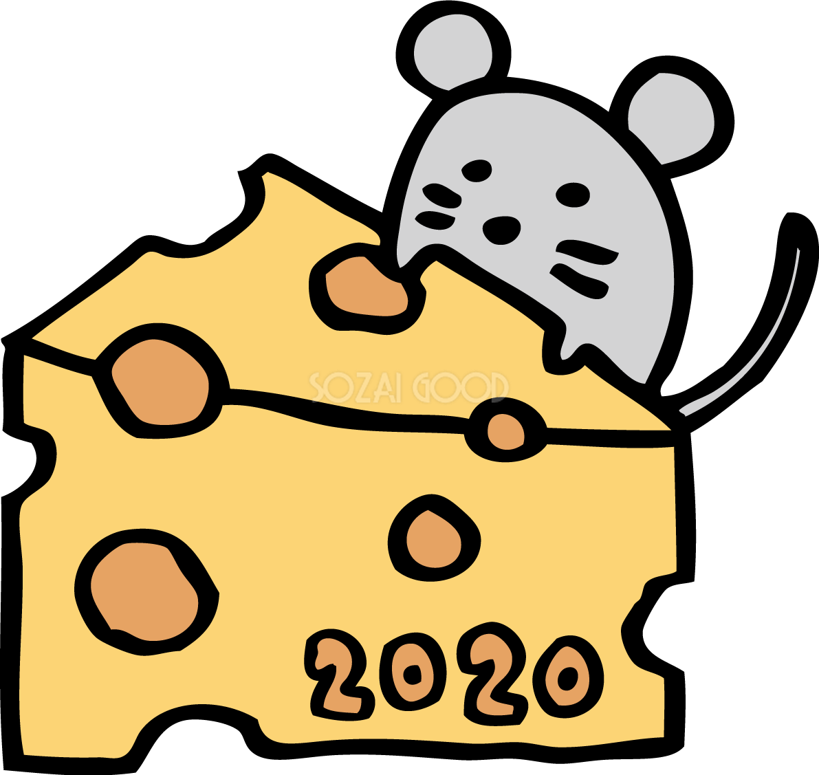 チーズとねずみ(ネズミ 鼠) かわいい子年の無料イラスト(2020)85291