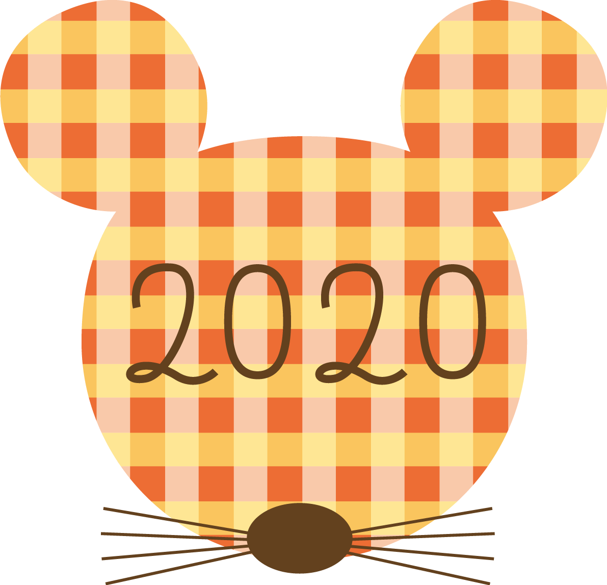 チェック柄のねずみ(ネズミ 鼠)の顔の中に2020 かわいい子年の無料イラスト(2020)85292に写真・文字を入れる