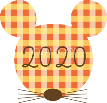チェック柄のねずみ(ネズミ 鼠)の顔の中に2020 かわいい子年の無料イラスト(2020)85292