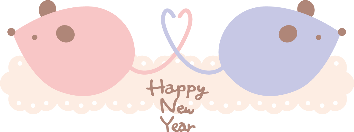 レースの上にハートのしっぽの2匹のねずみ(ネズミ 鼠) かわいい子年の無料イラスト(2020)85302に写真・文字を入れる