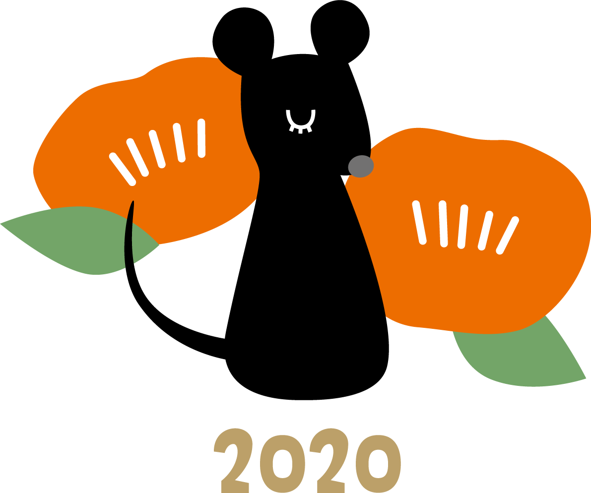 椿の花とねずみ(ネズミ 鼠) かわいい子年の無料イラスト(2020)85315に写真・文字を入れる