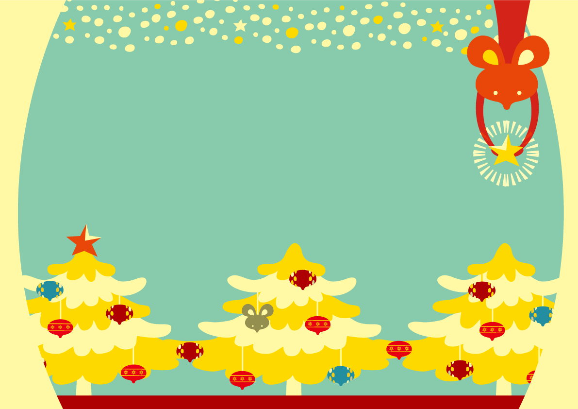 クリスマス飾りをするねずみ(ネズミ 鼠) かわいい子年の背景無料イラスト(2020)85323に写真・文字を入れる