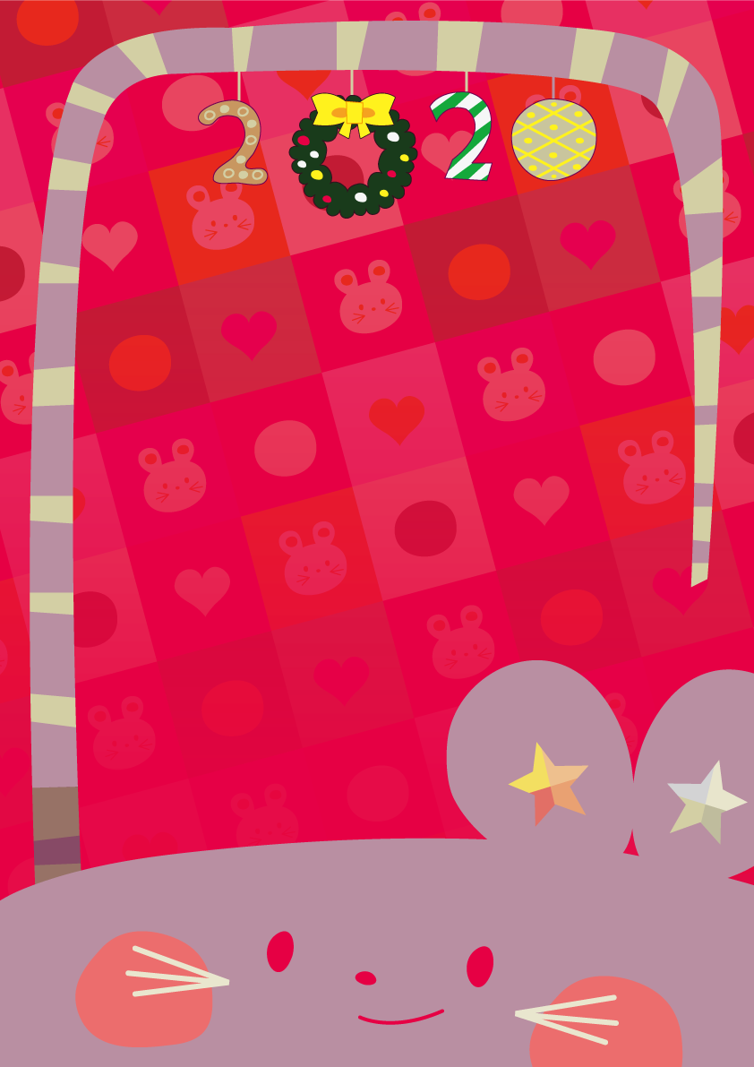 ねずみ(ネズミ 鼠)のしっぽで祝うクリスマス かわいい子年の背景無料イラスト(2020)85329に写真・文字を入れる