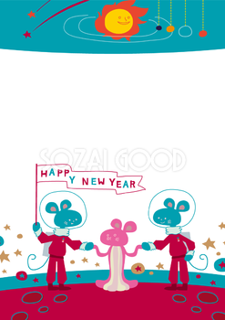年賀状デザイン：ねずみ(ネズミ 鼠)の2020ウ「チュー」の旅 おしゃれ子年のフレーム無料イラスト85347