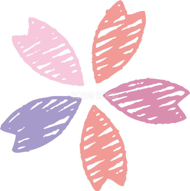 クレヨンタッチの色んな色の桜の花びら おしゃれ無料 フリー イラスト