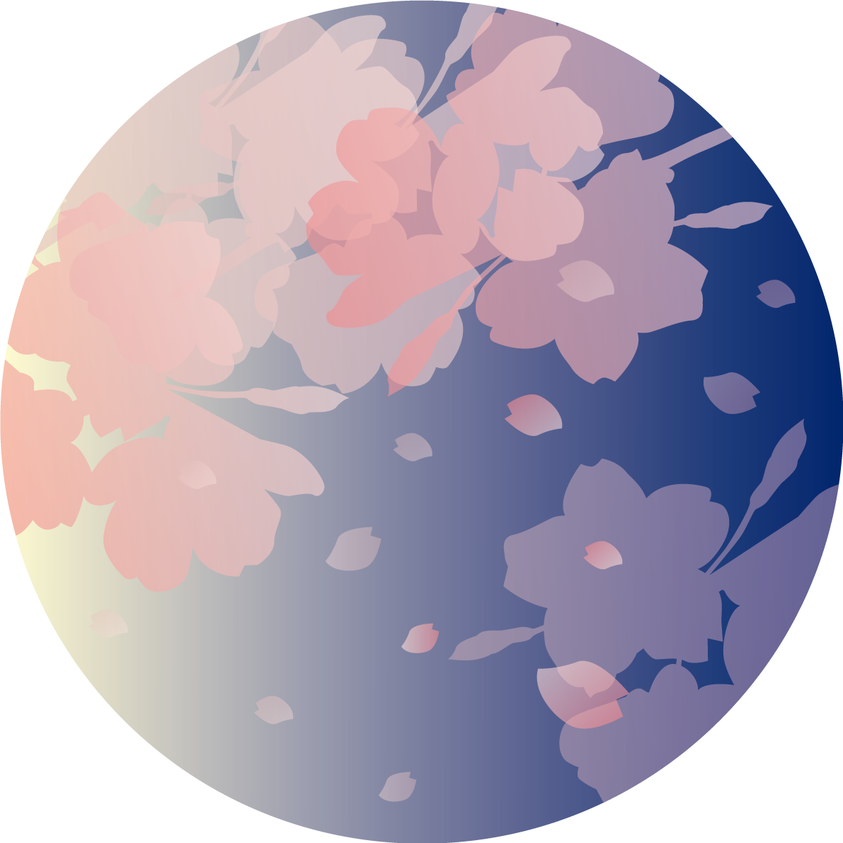 円の中にシルエットで重なる夜桜の花びら おしゃれ無料(フリー)イラスト85369に写真・文字を入れる