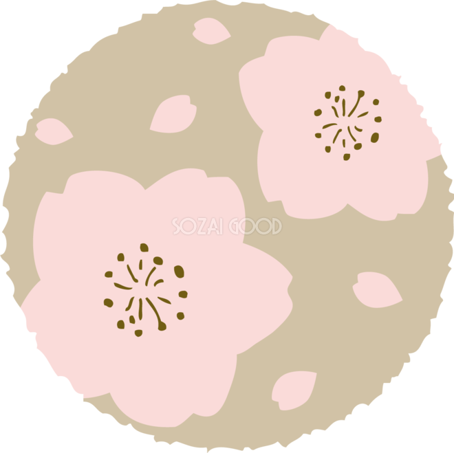 円の中に版画風の桜の花びら おしゃれ無料 フリー イラスト85370 素材good