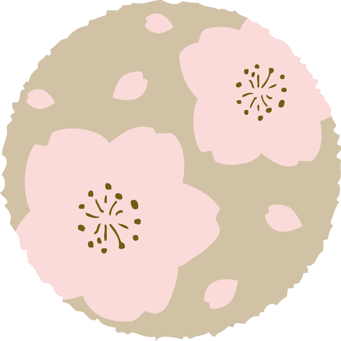 円の中に版画風の桜の花びら おしゃれ無料(フリー)イラスト85370に写真・文字を入れる