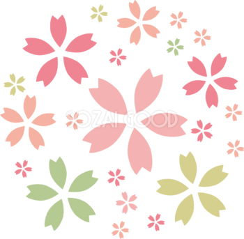 丸く集まる色んな色の桜の花びら おしゃれ無料(フリー)イラスト85371