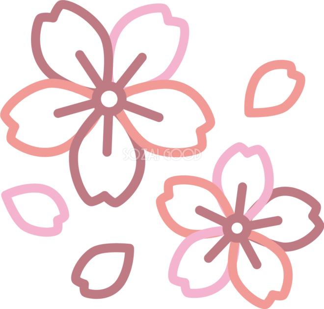色んなピンクの花びらの線画の桜 おしゃれ無料 フリー イラスト 素材good