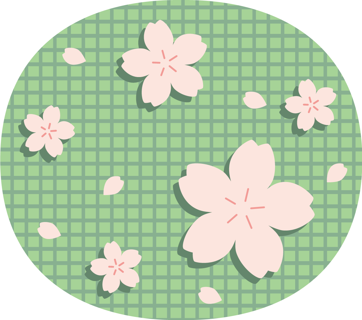 楕円のなかに桜の花と花びら  おしゃれ和風の無料(フリー)イラスト85378に写真・文字を入れる