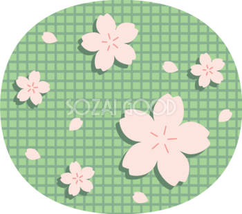 楕円のなかに桜の花と花びら  おしゃれ和風の無料(フリー)イラスト85378