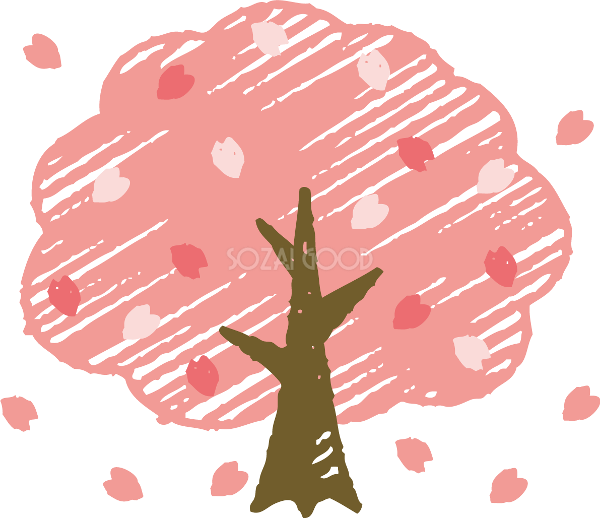 クレヨンタッチの桜の木 おしゃれ無料(フリー)イラスト85380