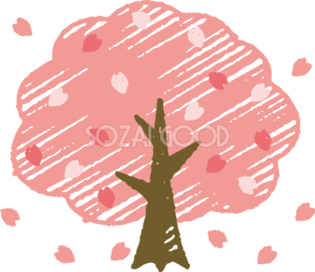 クレヨンタッチの桜の木 おしゃれ無料(フリー)イラスト85380