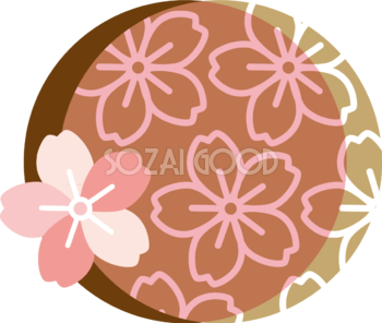 重なる円の中に線画の桜  おしゃれ和風の無料(フリー)イラスト85386