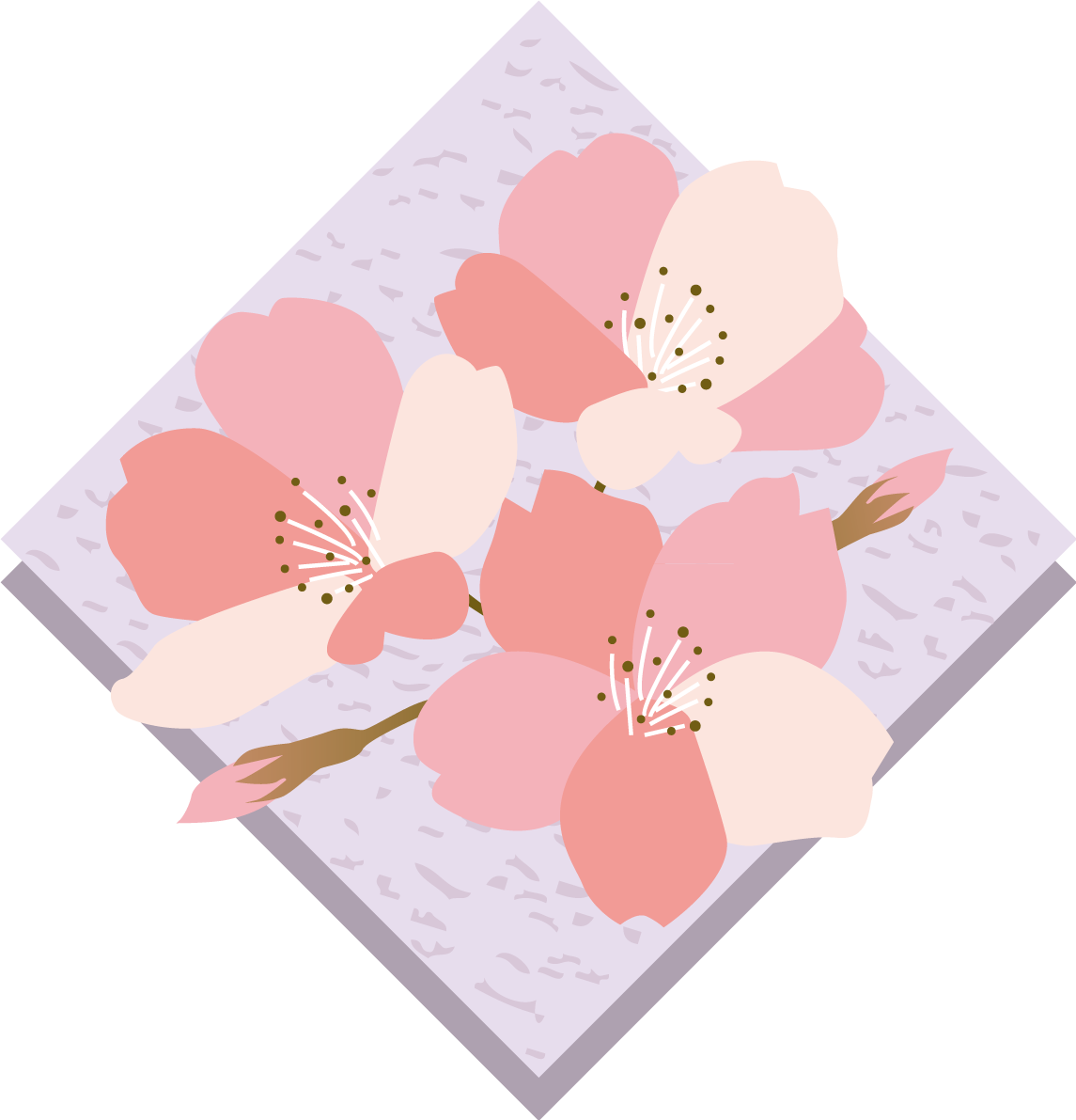 重なる菱形の上に花びらの色が違う桜   おしゃれ和風の無料(フリー)イラスト85388に写真・文字を入れる