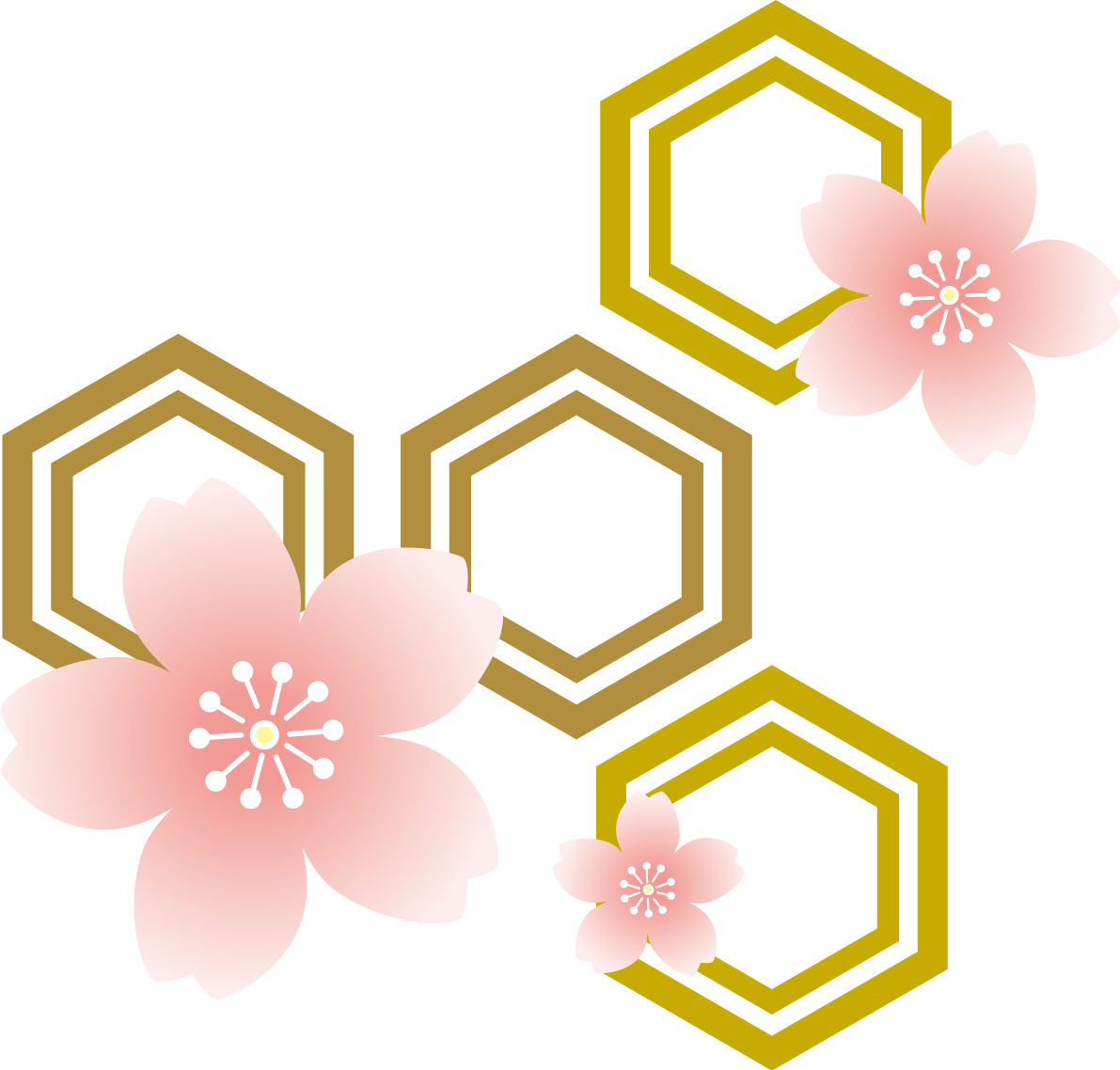 六角形の模様と桜  おしゃれ和風の無料(フリー)イラスト85389に写真・文字を入れる