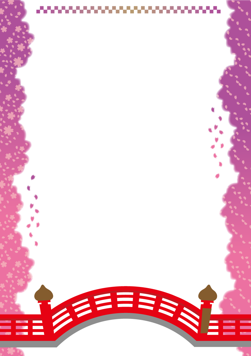 かわいい桜の川にあかい橋フレーム枠イラスト無料フリー85400に写真・文字を入れる