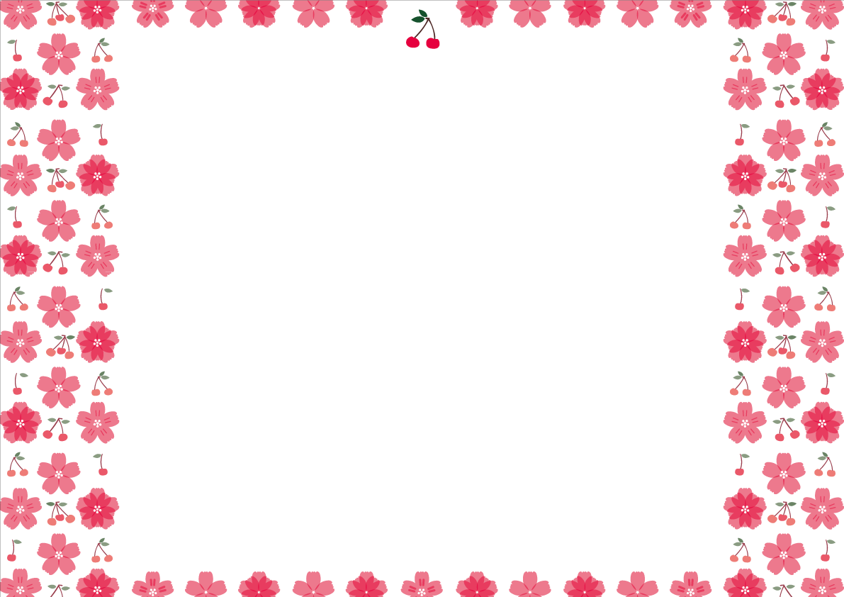 桜のかわいいチェリーアンドチェリーブロッサムフレーム枠イラスト無料フリー85405に写真・文字を入れる