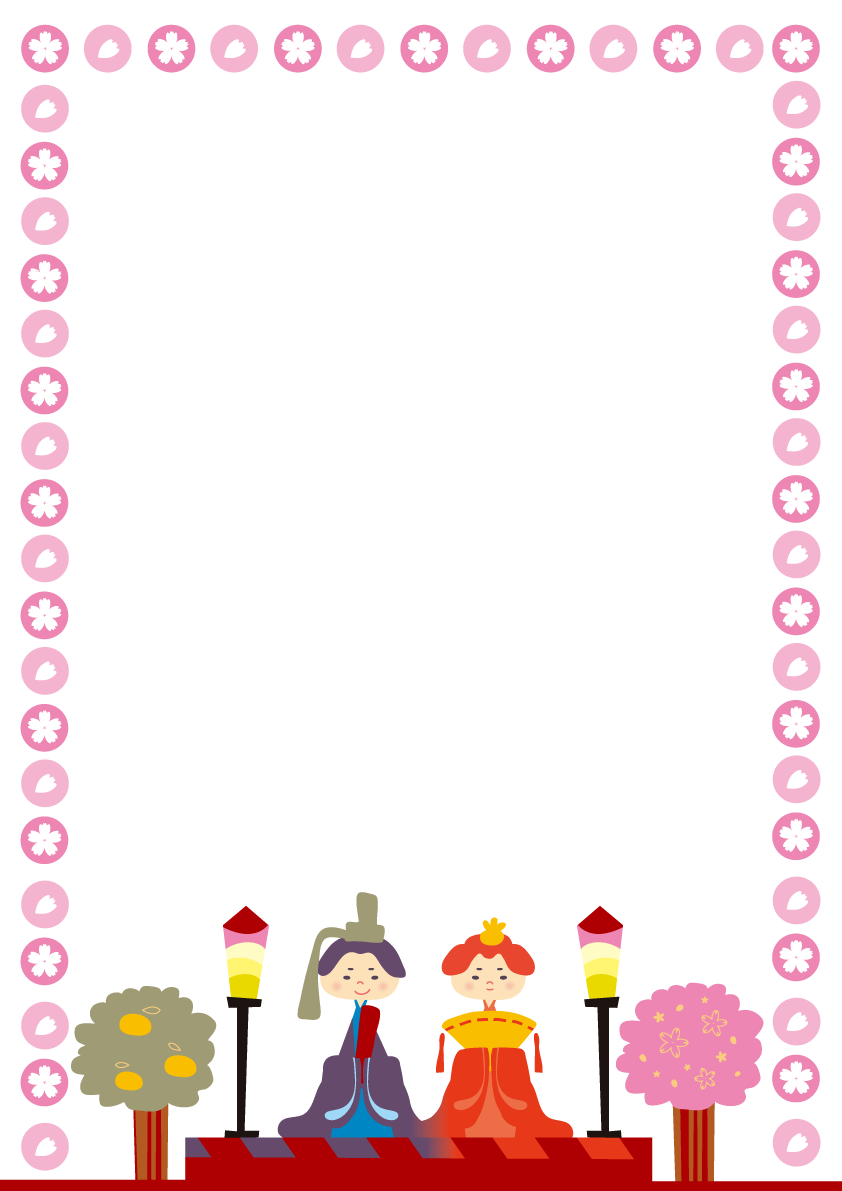 かわいい桜ましましひなまつりフレーム枠イラスト無料フリー85410に写真・文字を入れる